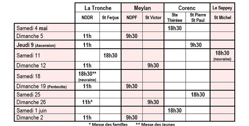 Horaires messes d'avril