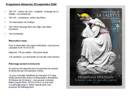 Proposition du Dimanche 29 Septembre - Notre Dame de la Salette